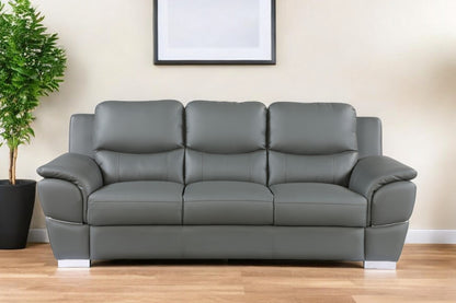 85" Gray Leather Sofa With Silver Legs