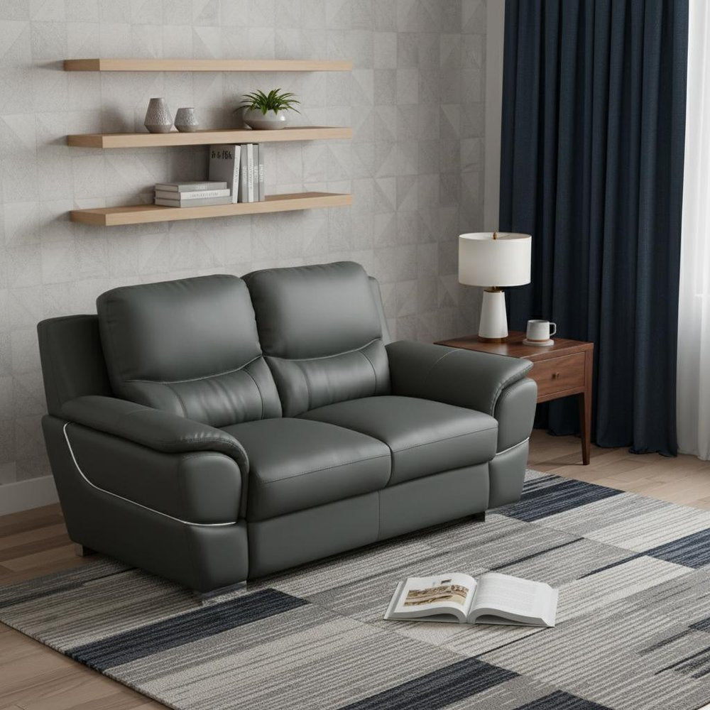 69" Gray And Silver Faux Leather Love Seat