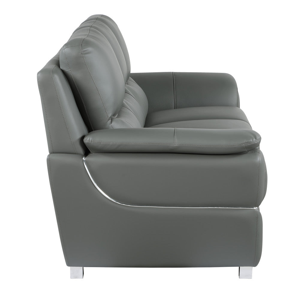 48" Gray and Silver Leather Match Arm Chair