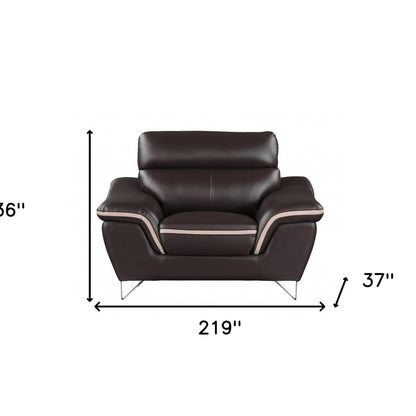 Three Piece Indoor Brown Genuine Leather Six Person Seating Set