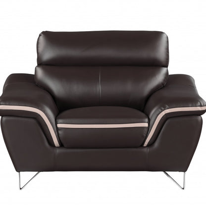 Two Piece Indoor Brown Genuine Leather Five Person Seating Set