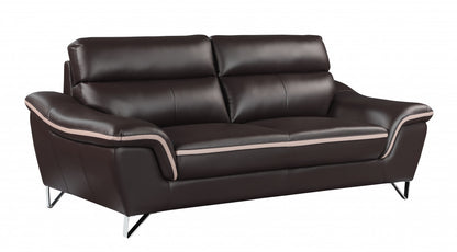 86" Brown Leather Sofa With Silver Legs