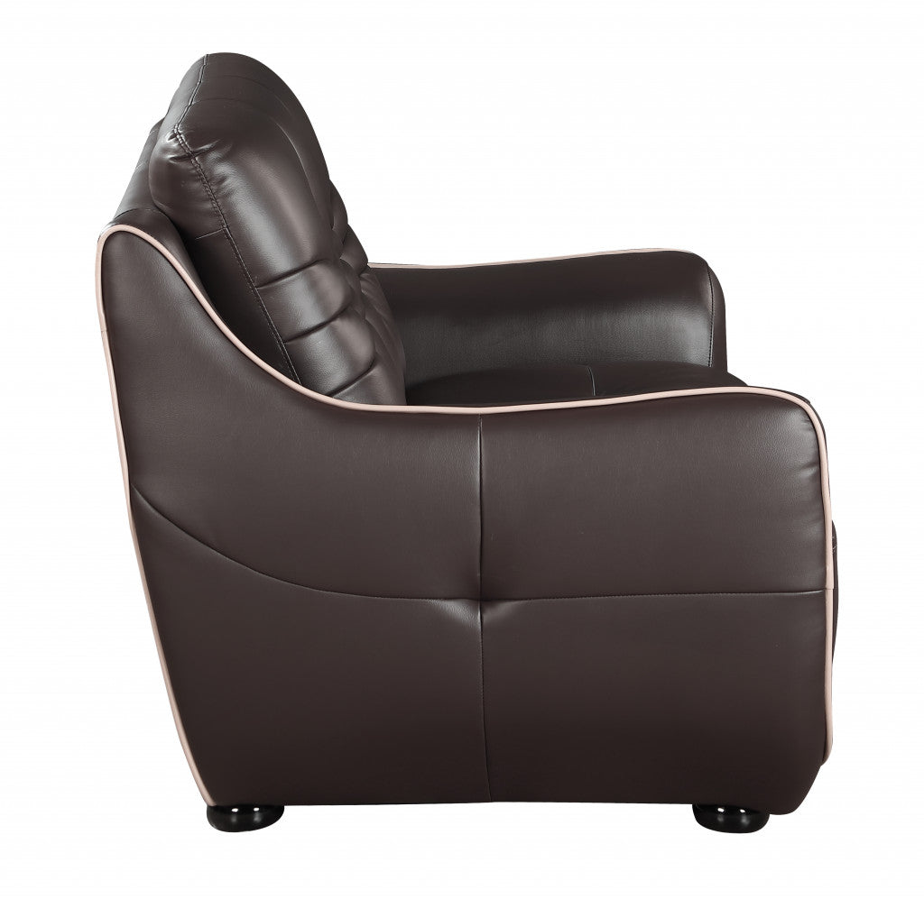 Leather Match Solid Color Flared Arms Club Chair Brown Legs