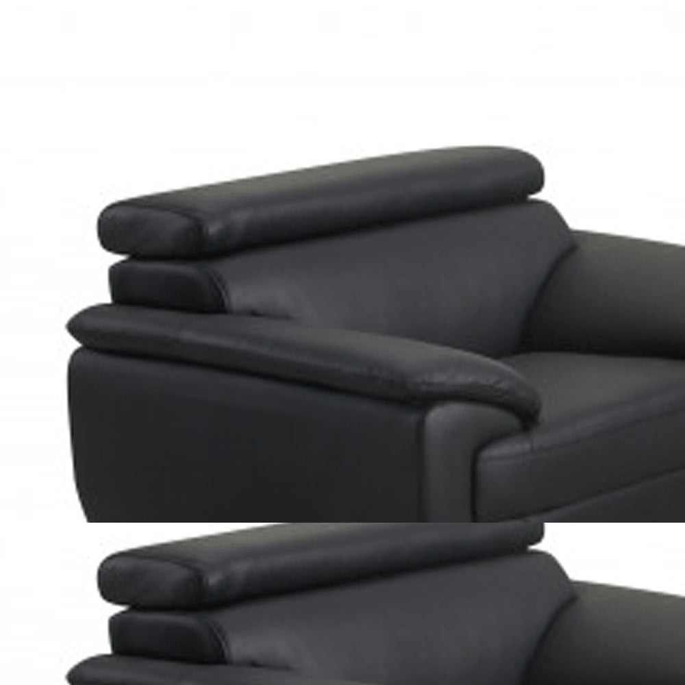 Three Piece Indoor Black Genuine Leather Six Person Seating Set