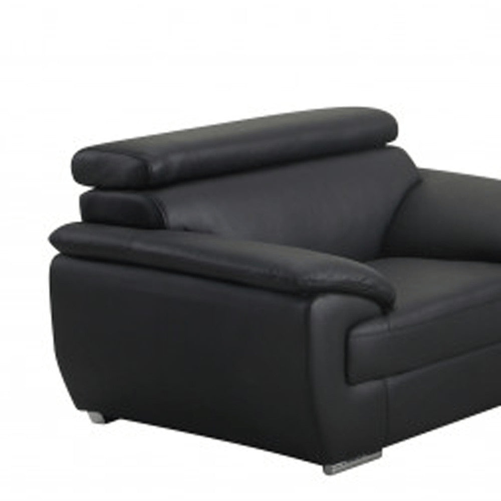 Three Piece Indoor Black Genuine Leather Six Person Seating Set