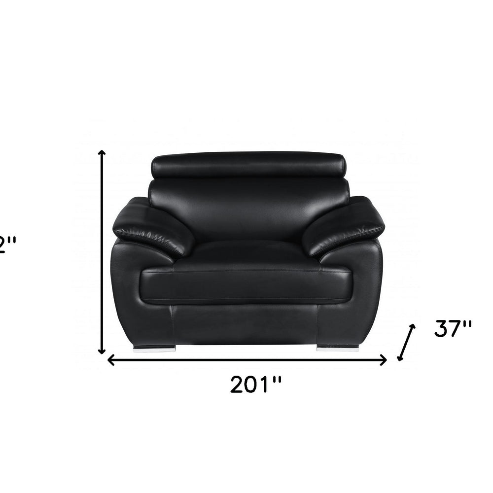 Three Piece Indoor Black Genuine Leather Six Person Seating Set