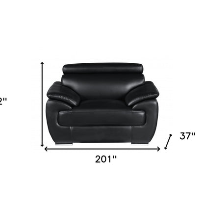 Three Piece Indoor Black Genuine Leather Six Person Seating Set