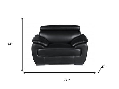 Three Piece Indoor Black Genuine Leather Six Person Seating Set