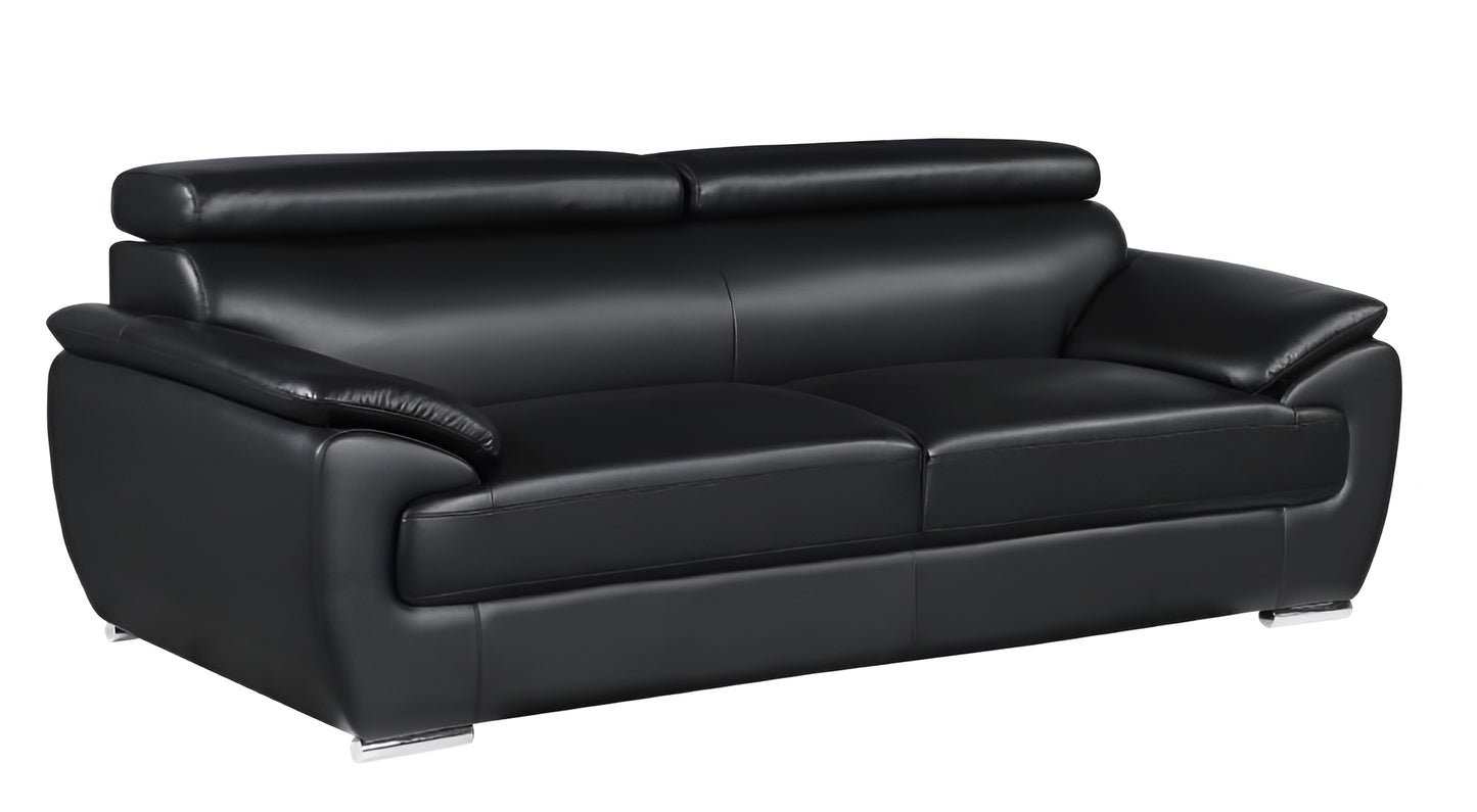 86" Black Leather Sofa With Silver Legs