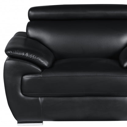 38" Black And White Genuine Leather Chair and a Half