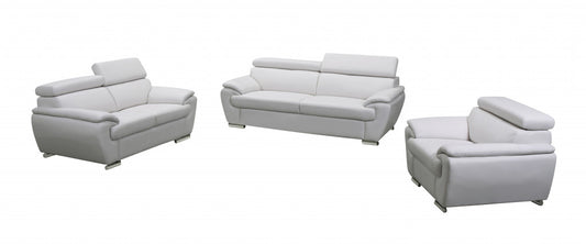 Three Piece Indoor White Genuine Leather Six Person Seating Set