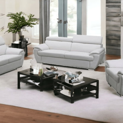 Three Piece Indoor White Genuine Leather Six Person Seating Set