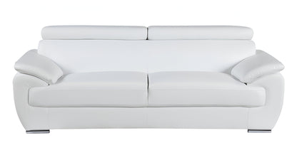 86" White Leather Sofa With Silver Legs