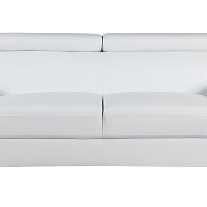 86" White Leather Sofa With Silver Legs