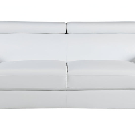 86" White Leather Sofa With Silver Legs