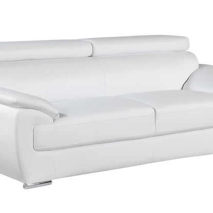 86" White Leather Sofa With Silver Legs
