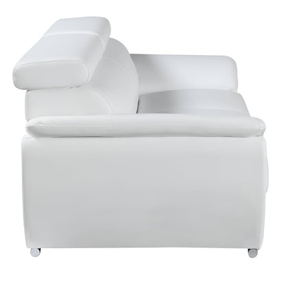86" White Leather Sofa With Silver Legs