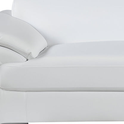 86" White Leather Sofa With Silver Legs