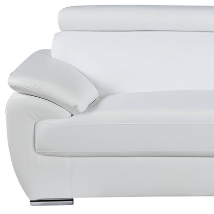 86" White Leather Sofa With Silver Legs