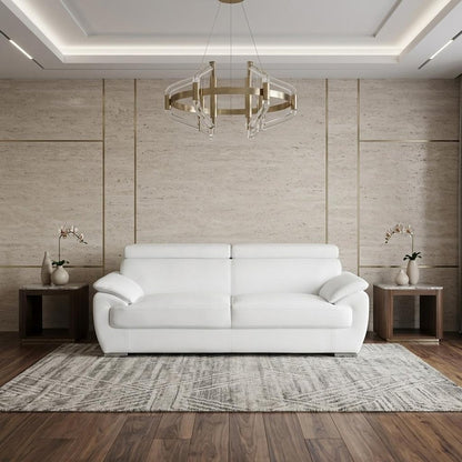 86" White Leather Sofa With Silver Legs