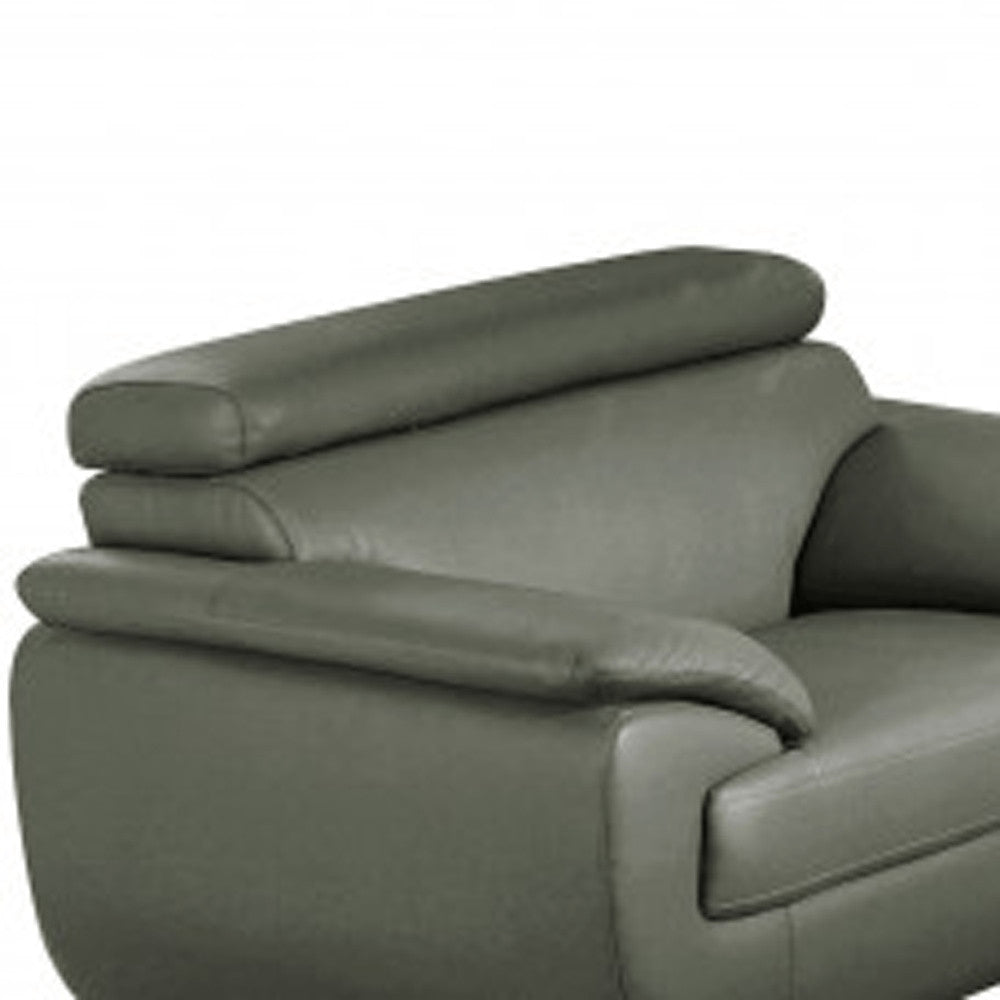 Three Piece Indoor Gray Genuine Leather Six Person Seating Set