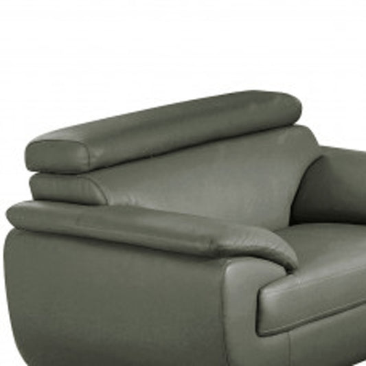 Three Piece Indoor Gray Genuine Leather Six Person Seating Set