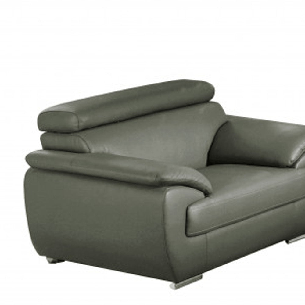 Three Piece Indoor Gray Genuine Leather Six Person Seating Set