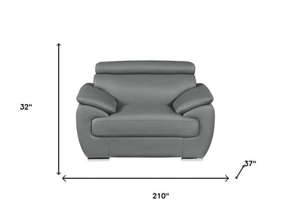 Three Piece Indoor Gray Genuine Leather Six Person Seating Set