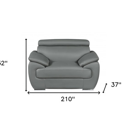Three Piece Indoor Gray Genuine Leather Six Person Seating Set