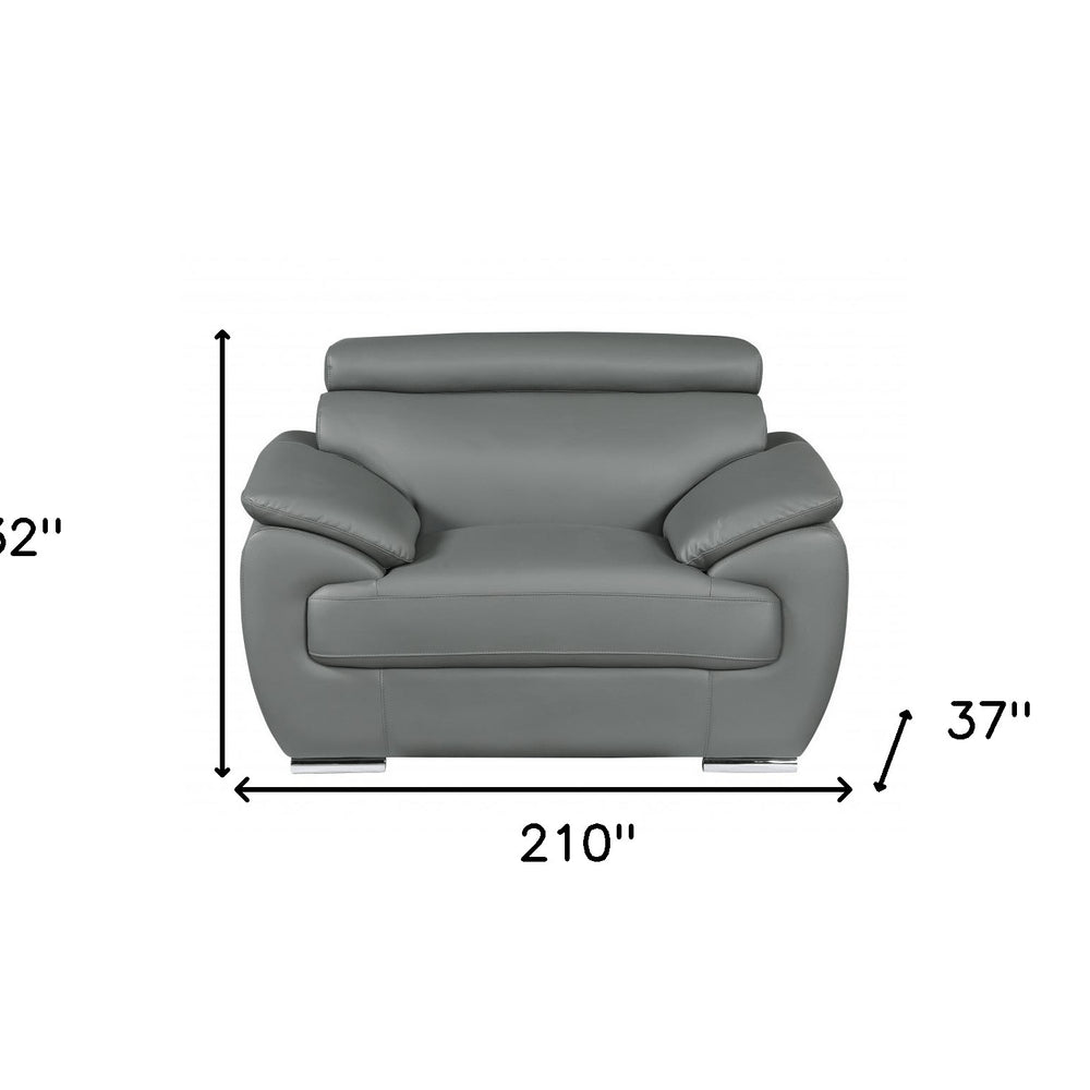 Three Piece Indoor Gray Genuine Leather Six Person Seating Set