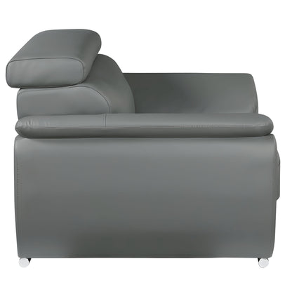 86" Gray Leather Sofa With Silver Legs