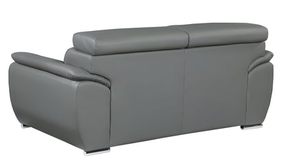 86" Gray Leather Sofa With Silver Legs