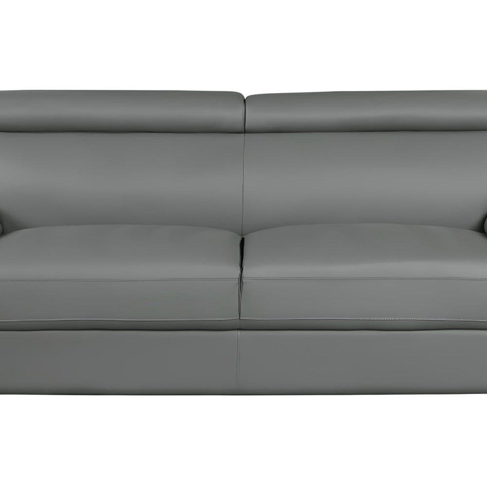 86" Gray Leather Sofa With Silver Legs