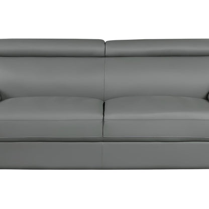 86" Gray Leather Sofa With Silver Legs