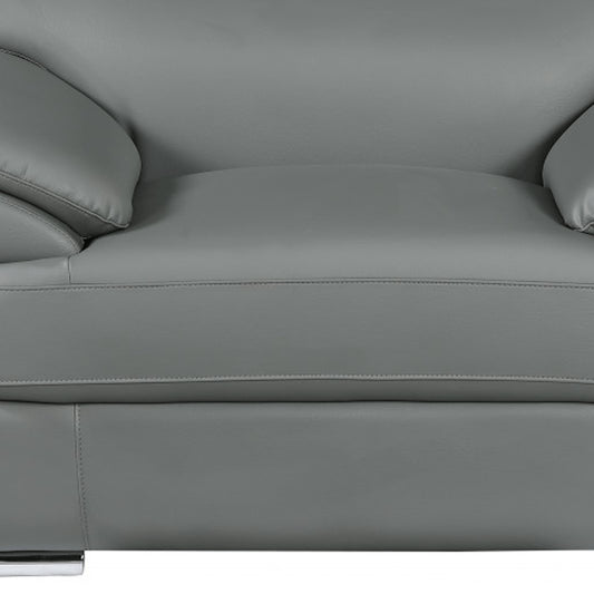 38" Gray And Silver Genuine Leather Chair and a Half