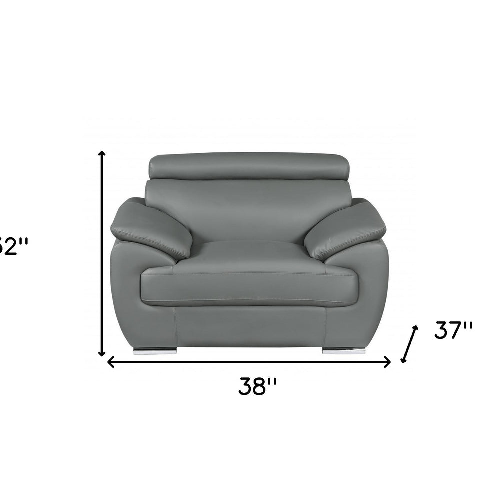 38" Gray And Silver Genuine Leather Chair and a Half