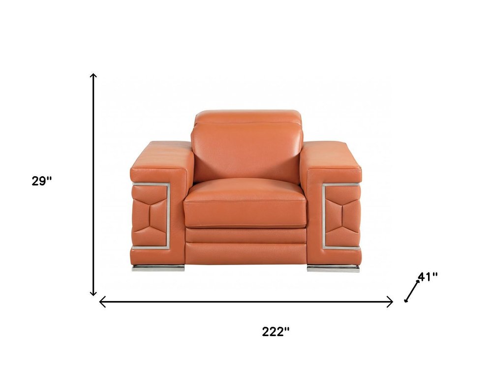 Three Piece Indoor Camel Italian Leather Six Person Seating Set