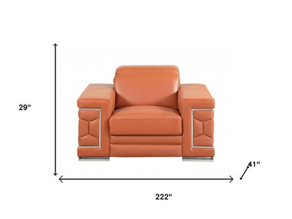 Three Piece Indoor Camel Italian Leather Six Person Seating Set