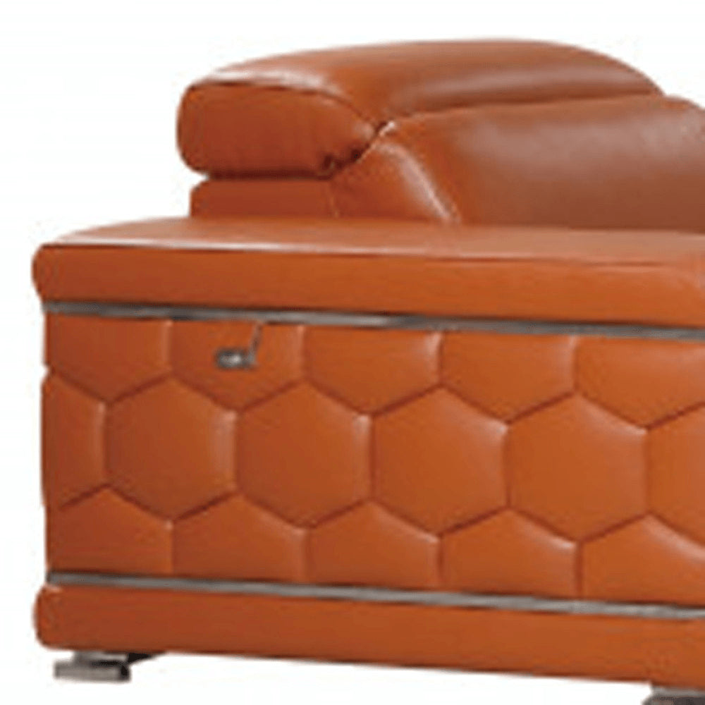 Three Piece Indoor Camel Italian Leather Six Person Seating Set