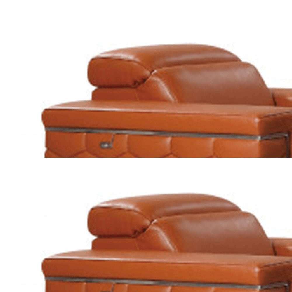 Three Piece Indoor Camel Italian Leather Six Person Seating Set
