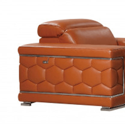 Three Piece Indoor Camel Italian Leather Six Person Seating Set