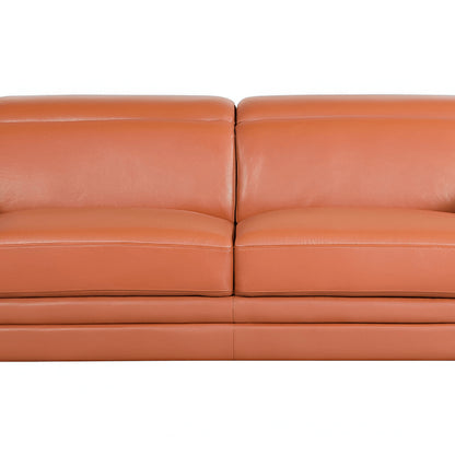 89" Camel Italian Leather Sofa With Silver Legs