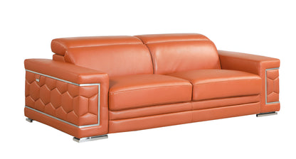 89" Camel Italian Leather Sofa With Silver Legs