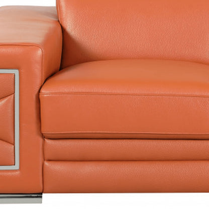 71" Camel And Silver Genuine Leather Love Seat