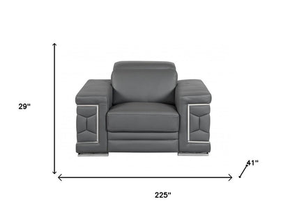 Three Piece Indoor Dark Gray Italian Leather Six Person Seating Set