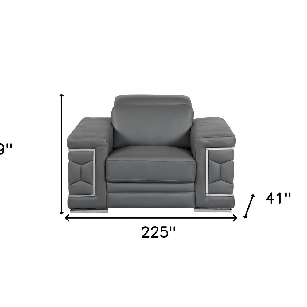 Three Piece Indoor Dark Gray Italian Leather Six Person Seating Set