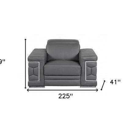 Three Piece Indoor Dark Gray Italian Leather Six Person Seating Set