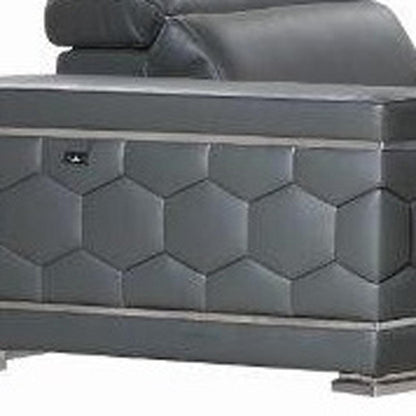 Three Piece Indoor Dark Gray Italian Leather Six Person Seating Set