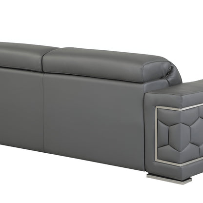 89" Dark Gray Italian Leather Sofa With Silver Legs