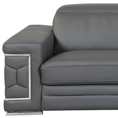 89" Dark Gray Italian Leather Sofa With Silver Legs